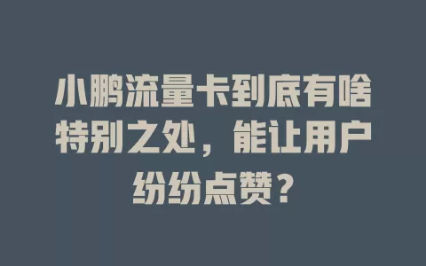 小鹏流量卡到底有啥特别之处，能让用户纷纷点赞？