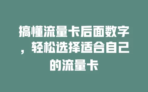 搞懂流量卡后面数字，轻松选择适合自己的流量卡