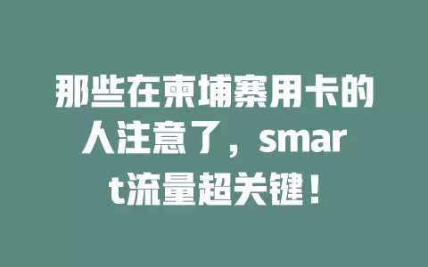 那些在柬埔寨用卡的人注意了，smart流量超关键！