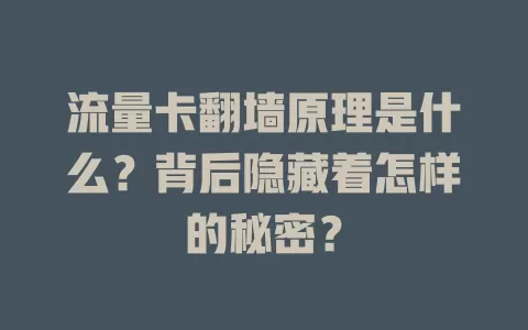 流量卡翻墙原理是什么？背后隐藏着怎样的秘密？