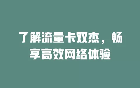 了解流量卡双杰，畅享高效网络体验