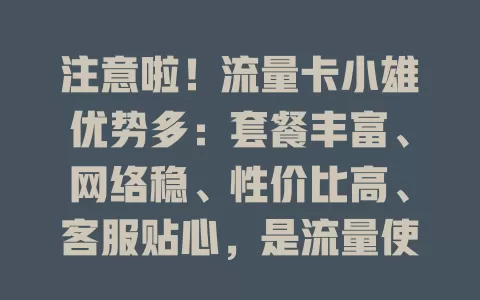 注意啦！流量卡小雄优势多：套餐丰富、网络稳、性价比高、客服贴心，是流量使用烦恼的救星