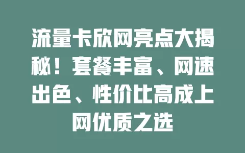 流量卡欣网亮点大揭秘！套餐丰富、网速出色、性价比高成上网优质之选