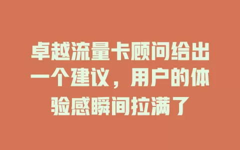 卓越流量卡顾问给出一个建议，用户的体验感瞬间拉满了