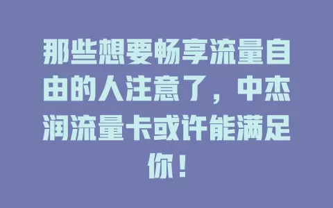 那些想要畅享流量自由的人注意了，中杰润流量卡或许能满足你！
