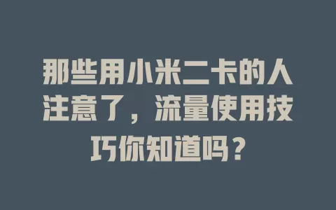 那些用小米二卡的人注意了，流量使用技巧你知道吗？