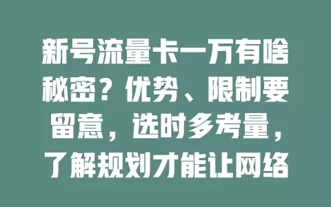 新号流量卡一万有啥秘密？优势、限制要留意，选时多考量，了解规划才能让网络生活更精彩
