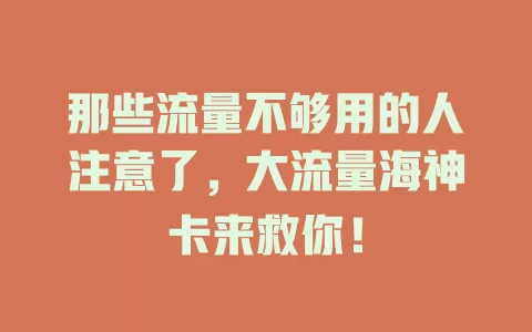 那些流量不够用的人注意了，大流量海神卡来救你！