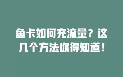 鱼卡如何充流量？这几个方法你得知道！