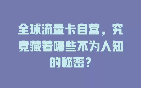 全球流量卡自营，究竟藏着哪些不为人知的秘密？