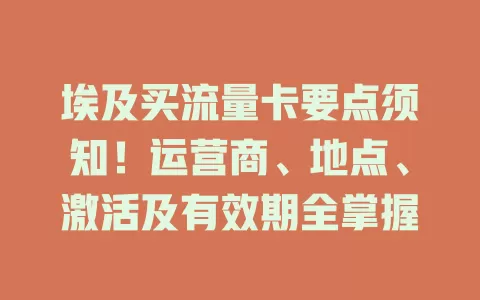 埃及买流量卡要点须知！运营商、地点、激活及有效期全掌握