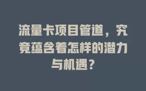 流量卡项目管道，究竟蕴含着怎样的潜力与机遇？
