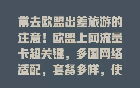 常去欧盟出差旅游的注意！欧盟上网流量卡超关键，多国网络适配，套餐多样，使用便捷，费用合理，出行必备！