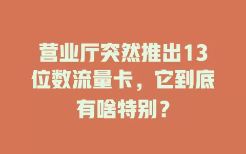 营业厅突然推出13位数流量卡，它到底有啥特别？