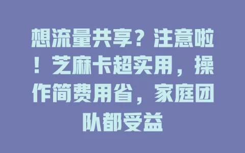 想流量共享？注意啦！芝麻卡超实用，操作简费用省，家庭团队都受益