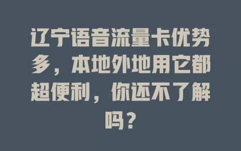 辽宁语音流量卡优势多，本地外地用它都超便利，你还不了解吗？