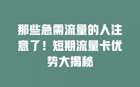 那些急需流量的人注意了！短期流量卡优势大揭秘