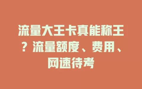 流量大王卡真能称王？流量额度、费用、网速待考