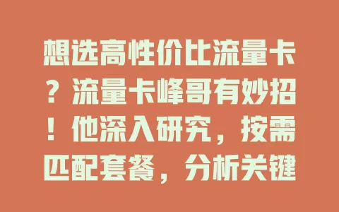 想选高性价比流量卡？流量卡峰哥有妙招！他深入研究，按需匹配套餐，分析关键因素，还关注售后，犹豫的朋友快参考，轻松挑到适合卡畅享网络
