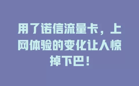 用了诺信流量卡，上网体验的变化让人惊掉下巴！