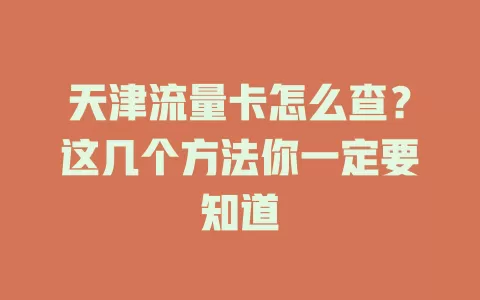 天津流量卡怎么查？这几个方法你一定要知道