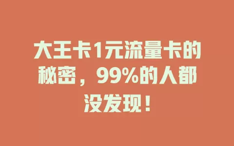 大王卡1元流量卡的秘密，99%的人都没发现！