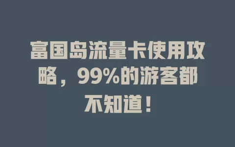 富国岛流量卡使用攻略，99%的游客都不知道！