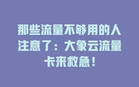 那些流量不够用的人注意了：大象云流量卡来救急！