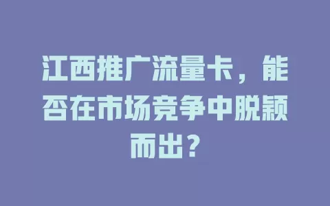 江西推广流量卡，能否在市场竞争中脱颖而出？