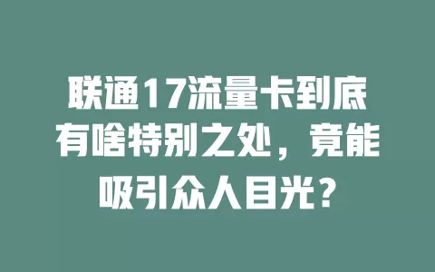 联通17流量卡到底有啥特别之处，竟能吸引众人目光？