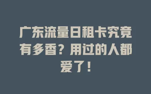 广东流量日租卡究竟有多香？用过的人都爱了！
