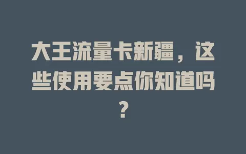 大王流量卡新疆，这些使用要点你知道吗？