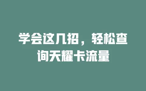 学会这几招，轻松查询天耀卡流量
