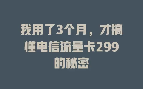我用了3个月，才搞懂电信流量卡299的秘密
