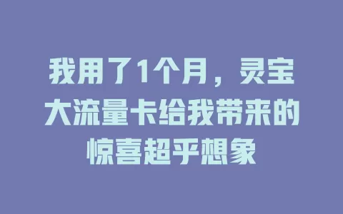 我用了1个月，灵宝大流量卡给我带来的惊喜超乎想象