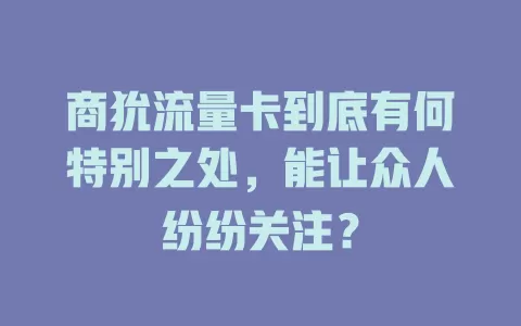 商狁流量卡到底有何特别之处，能让众人纷纷关注？
