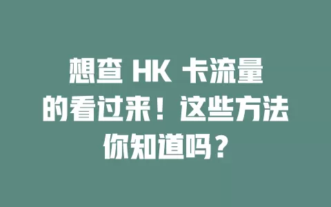想查 HK 卡流量的看过来！这些方法你知道吗？