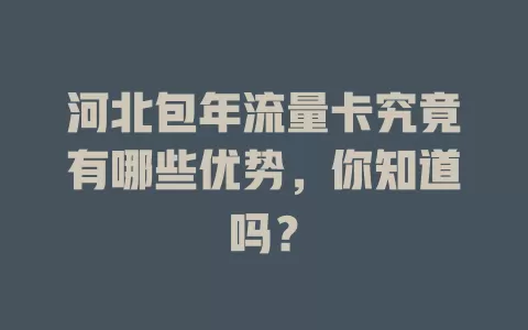 河北包年流量卡究竟有哪些优势，你知道吗？