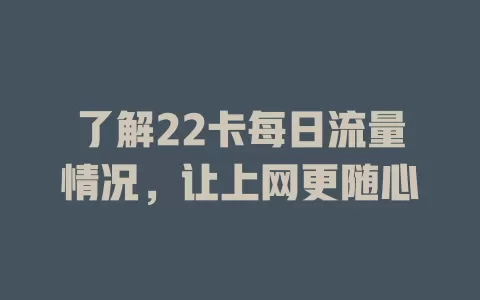了解22卡每日流量情况，让上网更随心