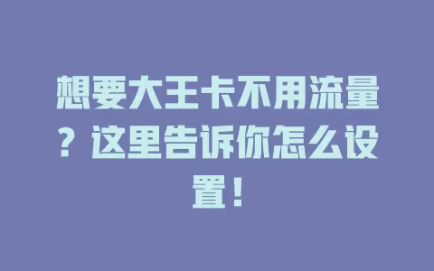 想要大王卡不用流量？这里告诉你怎么设置！