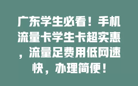 广东学生必看！手机流量卡学生卡超实惠，流量足费用低网速快，办理简便！