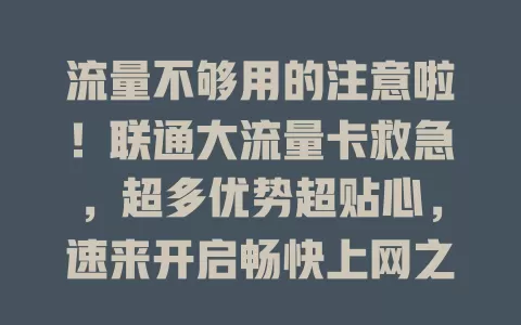 流量不够用的注意啦！联通大流量卡救急，超多优势超贴心，速来开启畅快上网之旅