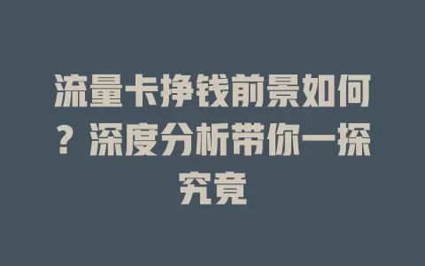 流量卡挣钱前景如何？深度分析带你一探究竟