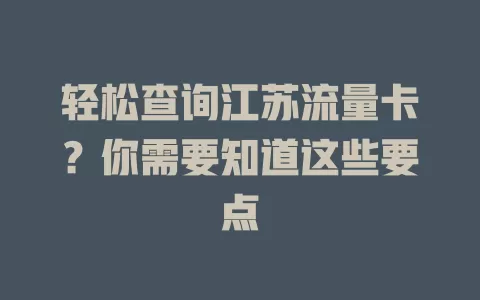 轻松查询江苏流量卡？你需要知道这些要点