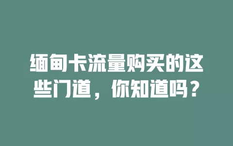 缅甸卡流量购买的这些门道，你知道吗？