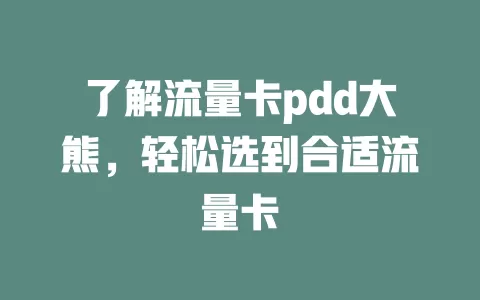 了解流量卡pdd大熊，轻松选到合适流量卡
