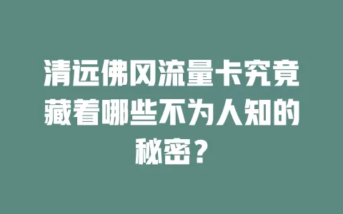 清远佛冈流量卡究竟藏着哪些不为人知的秘密？