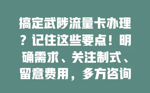 搞定武陟流量卡办理？记住这些要点！明确需求、关注制式、留意费用，多方咨询，轻松找到适合卡，畅享网络生活