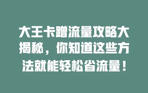 大王卡蹭流量攻略大揭秘，你知道这些方法就能轻松省流量！