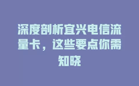 深度剖析宜兴电信流量卡，这些要点你需知晓
